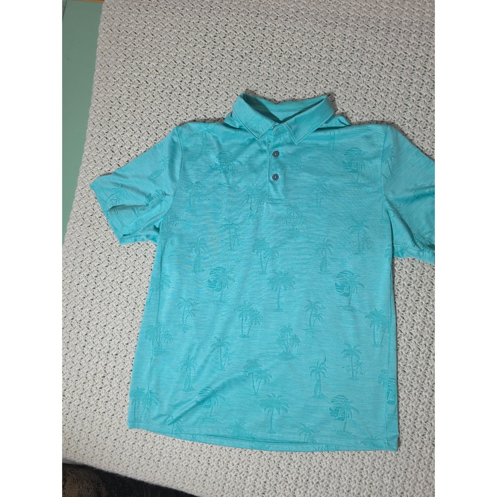 Tommy Bahama IslandZone Mens Large Teal Aqua Palm Tree Jacquard Polo Shirt L